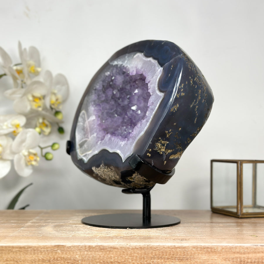 Blaue Achat-Geode groß mit fantastischer Kalzit-Formation