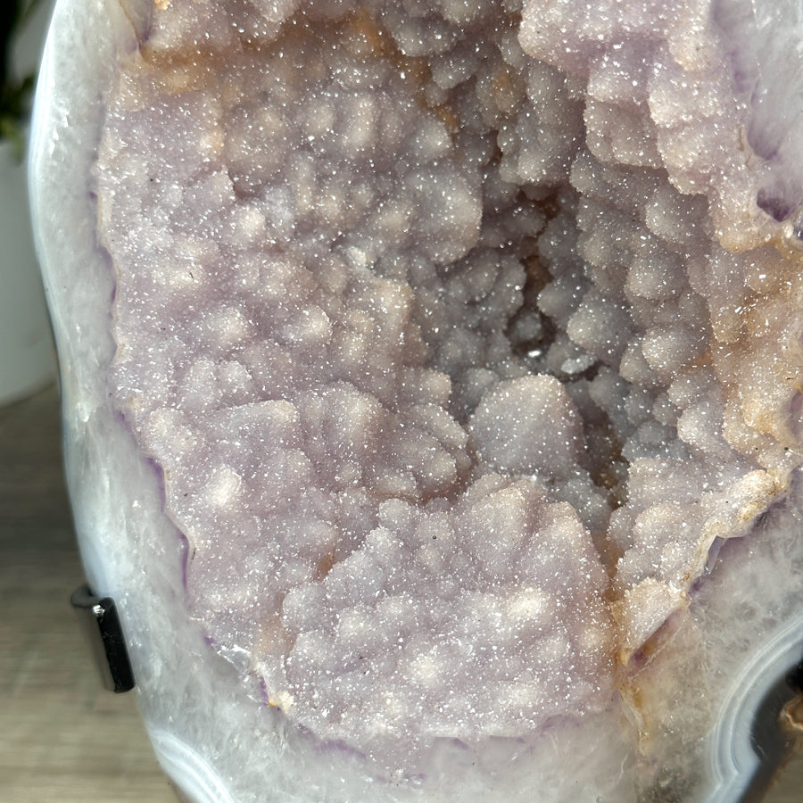 Zucker-Amethyst-Geode groß mit blau gebänderter Achat-Schale