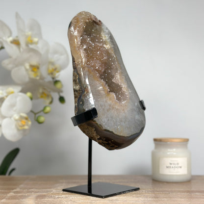 Zucker-Druzy-Kristallcluster gelb mit Quarzmatrix