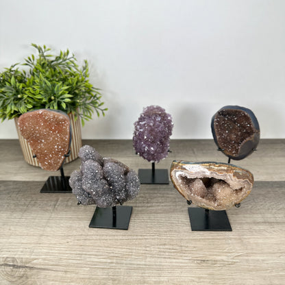 Mineralien-Kathedralen & Drusen-Set 5-teilig, mit vielschichtig ausgeprägten Kristallspitzen