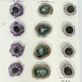 Amethyst-Achat-Quarz-Stalaktiten-Scheiben mit radialer Mineralstruktur