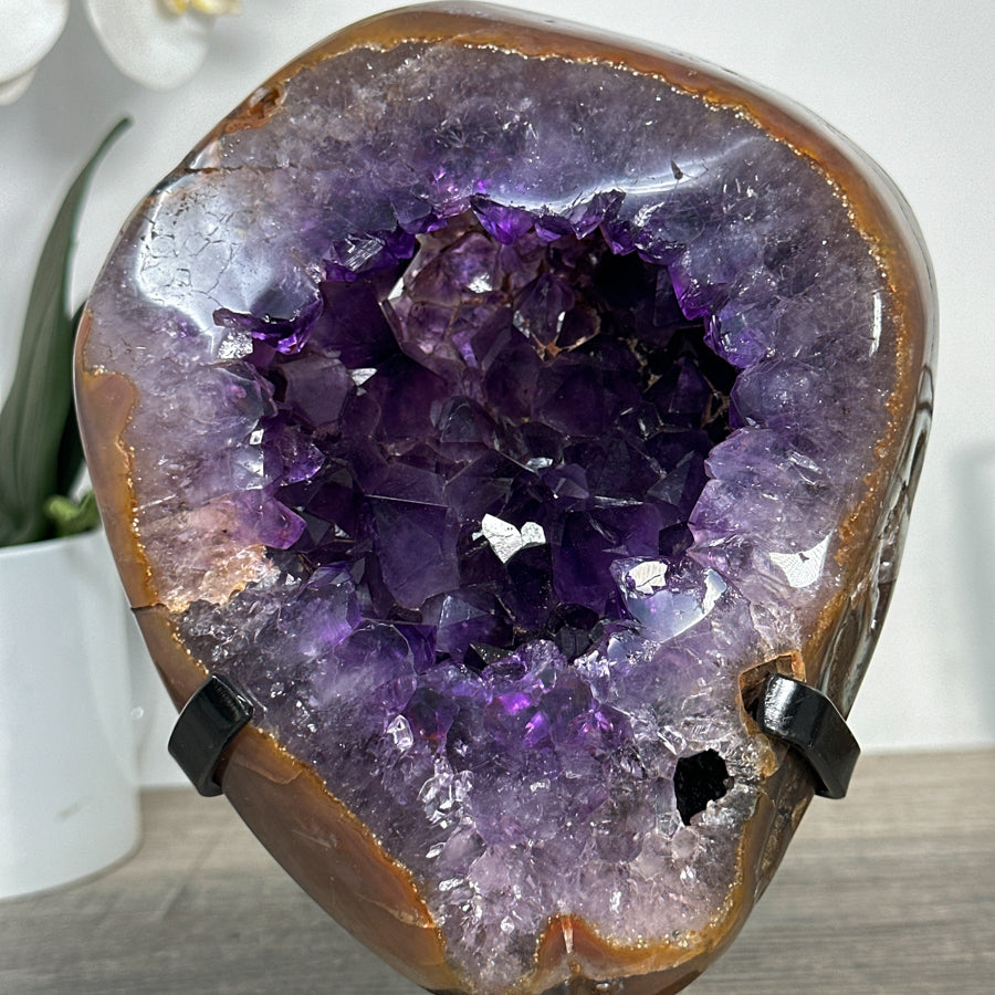 Amethyst-Geode mit kontrastreicher Achat-Randzone