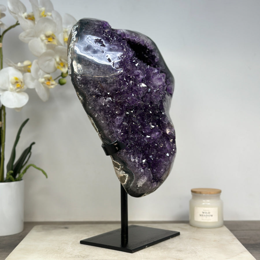 Amethyst-Kristallcluster groß mit dicht gewachsener Kristallstruktur, in exklusiver Premiumqualität