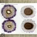 Amethyst-Quarz-Stalaktit-Scheiben-Set mit konzentrischer Mineralstruktur