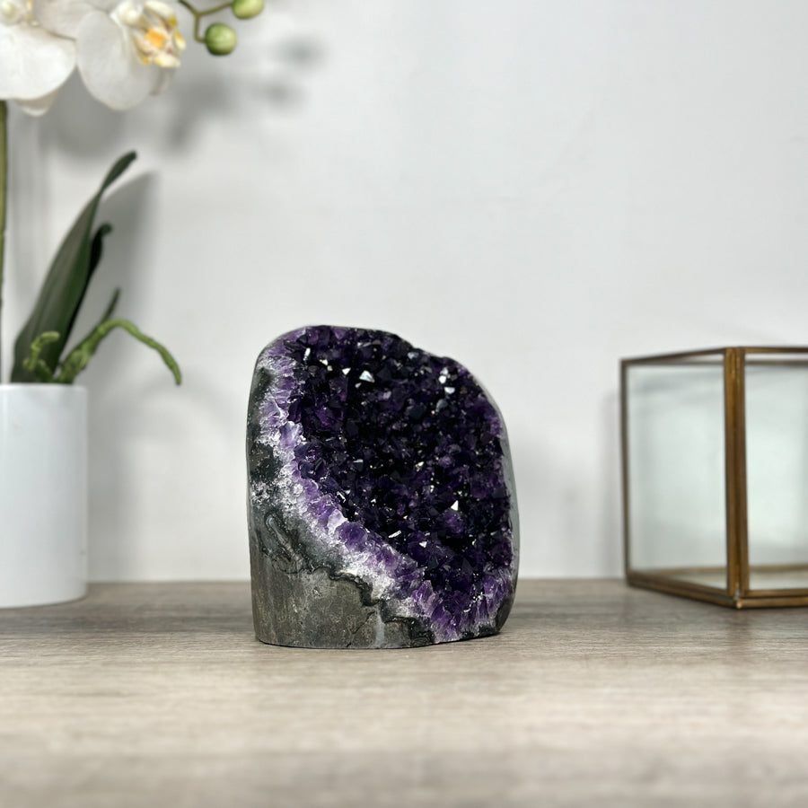 Amethyst-Druse mit klar definierter, architektonischer Kristallkammer