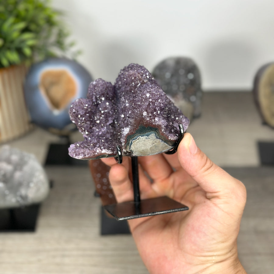 Kristallskulpturen-Set 6-teilig, mit strukturierter Kristallarchitektur aus Amethyst, Quarz und Achat
