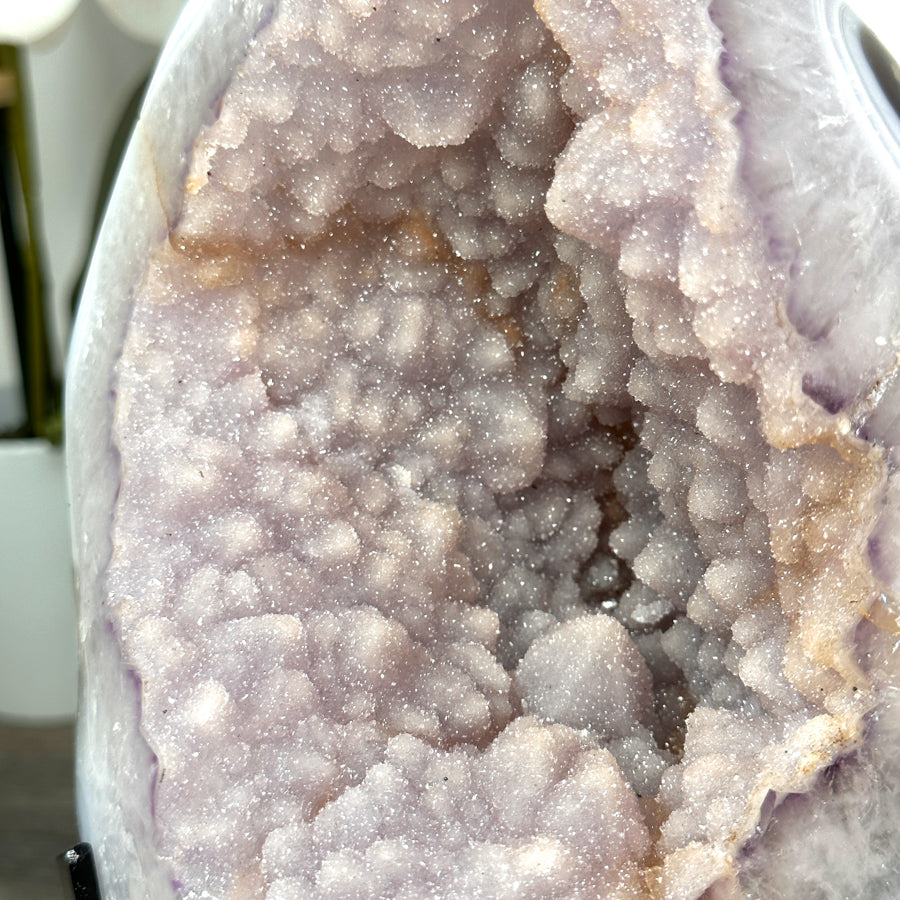 Zucker-Amethyst-Geode groß mit blau gebänderter Achat-Schale