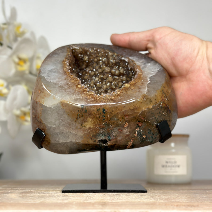 Zucker-Druzy-Geode gelb mit spektakulär funkelnder Kristalloberfläche
