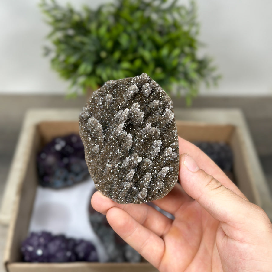 Mineralien-Ensemble mit funkelnden Mineralspitzen