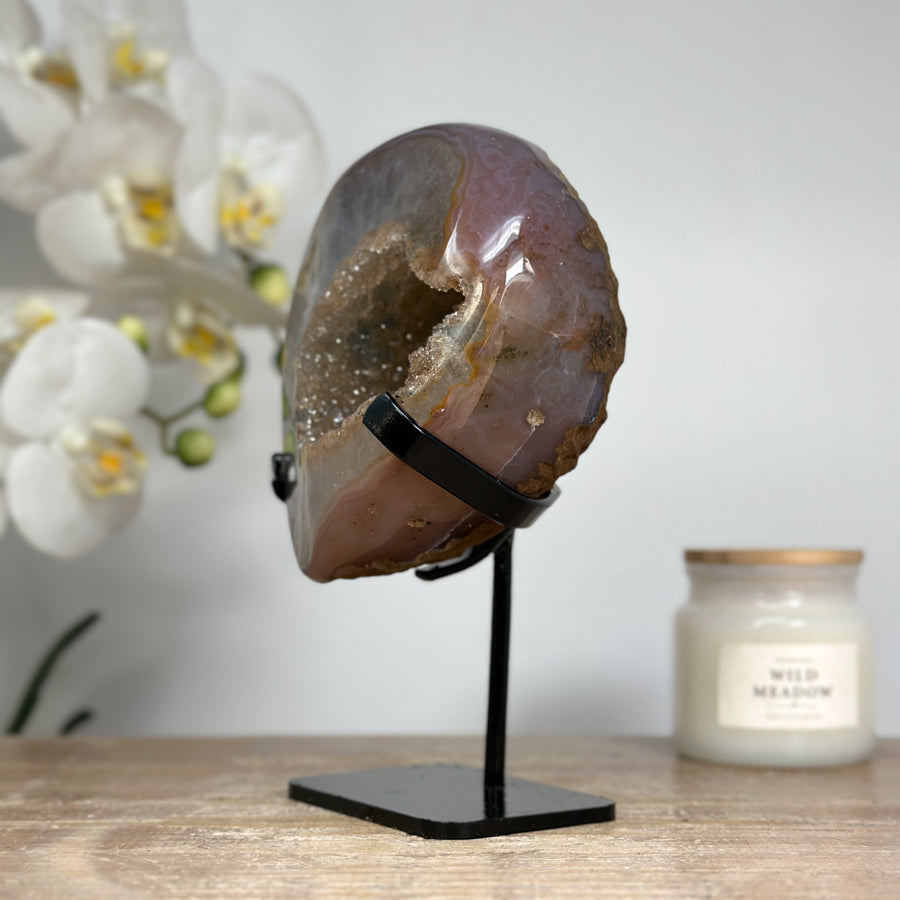 Quarz-Achat-Drusen-Geode mit gelber Druzy-Struktur