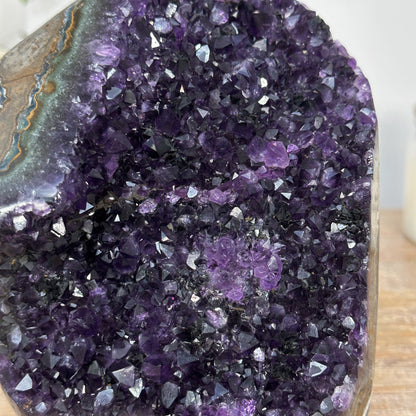 Amethyst-Druse mit violetter Kristallstruktur und grüner Jaspis-Matrix