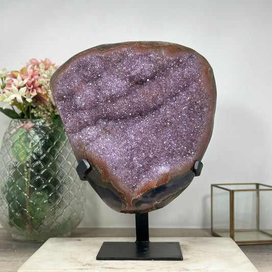 Lavendel-Amethyst-Cluster groß mit kontrastreicher Achat-Schale