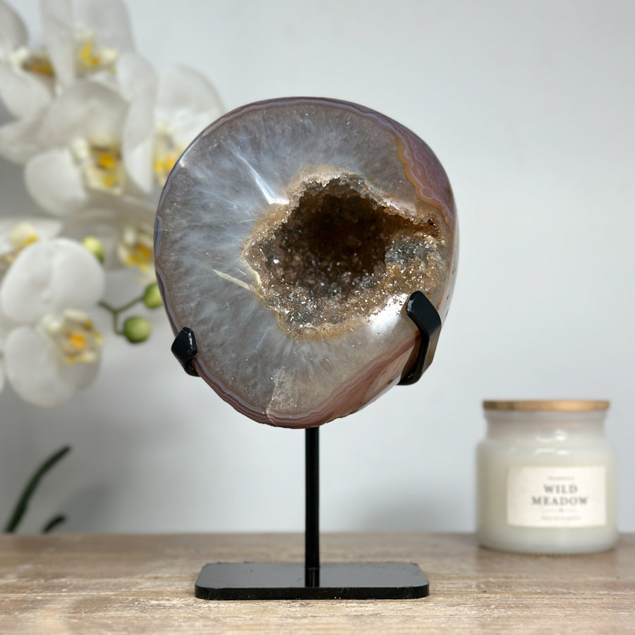 Quarz-Achat-Drusen-Geode mit gelber Druzy-Struktur
