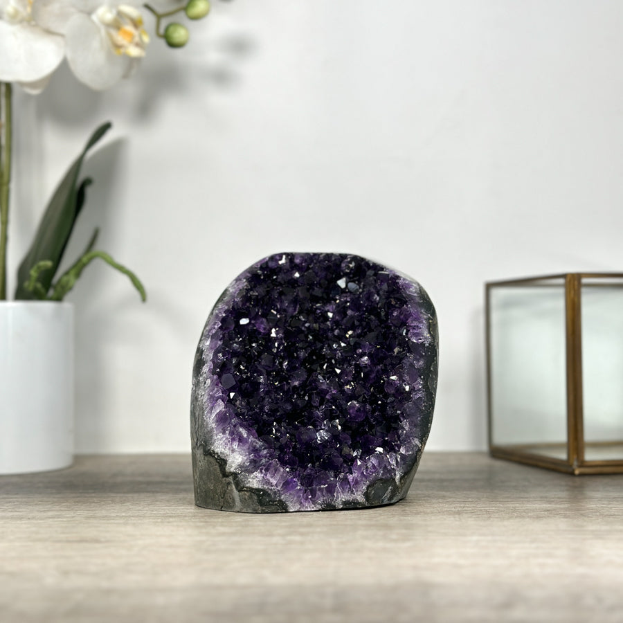 Amethyst-Druse mit klar definierter, architektonischer Kristallkammer