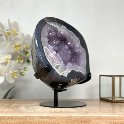 Blaue Achat-Geode groß mit fantastischer Kalzit-Formation