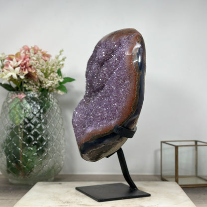 Lavendel-Amethyst-Cluster groß mit kontrastreicher Achat-Schale
