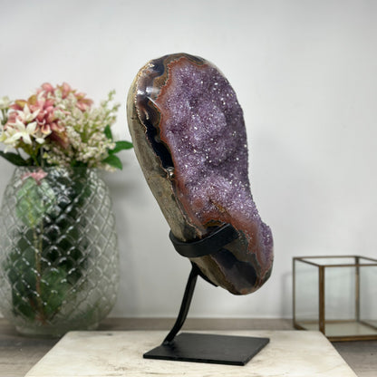 Lavendel-Amethyst-Cluster groß mit kontrastreicher Achat-Schale