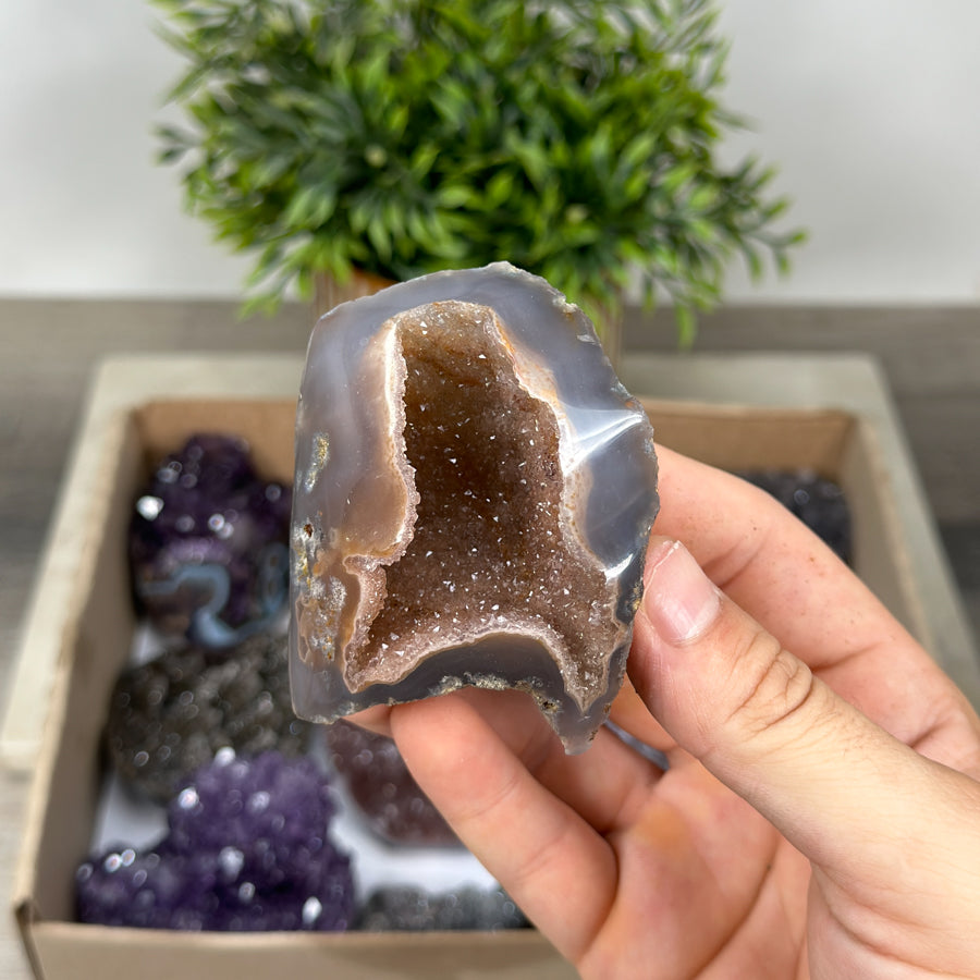 Mineralien-Ensemble mit funkelnden Mineralspitzen