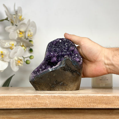 Amethyst-Druse mit tief ausgeprägter, architektonischer Kristallkammer