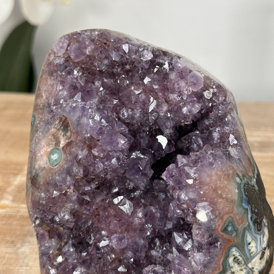 Amethyst-Druse mit Jaspis-Schale und kontrastreicher Matrixstruktur