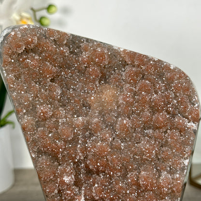 Zuckerquarz-Kristallcluster mit warm leuchtender, orangefarbener Tönung