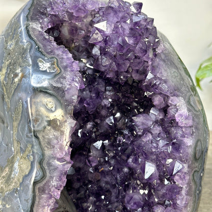 Amethyst-Geode mit kristallinen Kalzit-Einschlüssen und feinen Spitzen