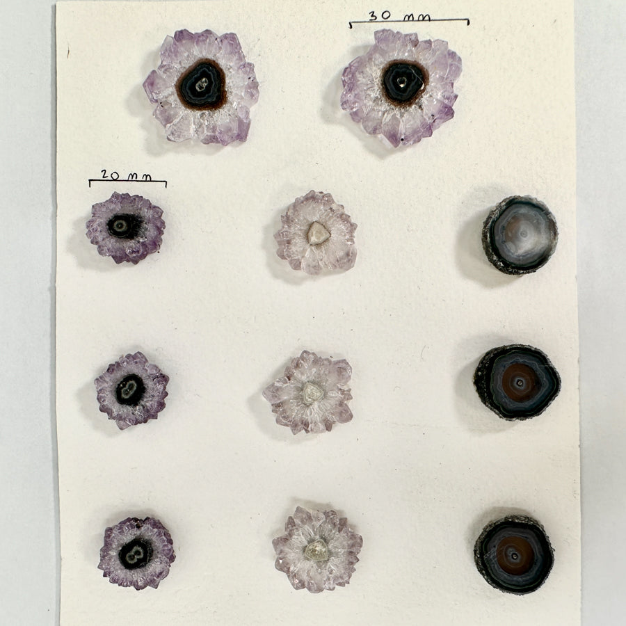 Amethyst-Achat-Stalaktiten-Scheiben mit konzentrischer Achat-Struktur