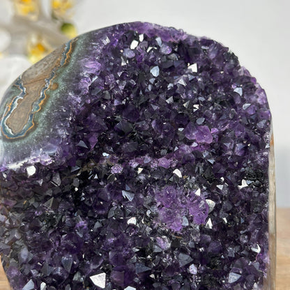 Amethyst-Druse mit violetter Kristallstruktur und grüner Jaspis-Matrix