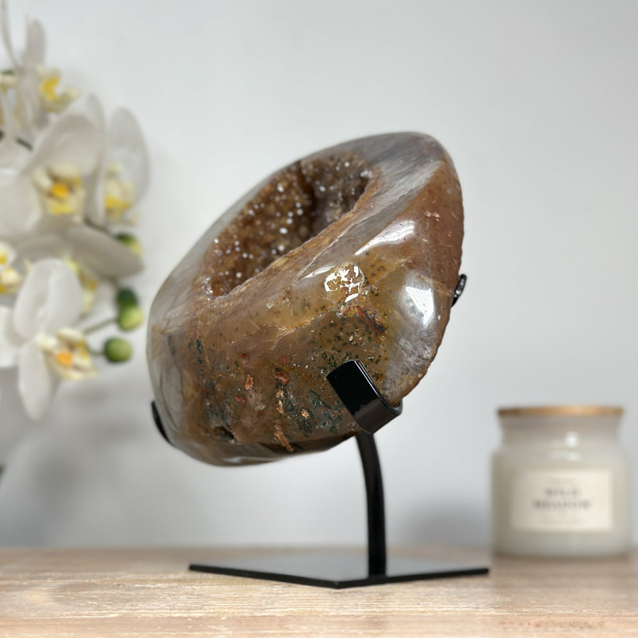 Zucker-Druzy-Geode gelb mit spektakulär funkelnder Kristalloberfläche