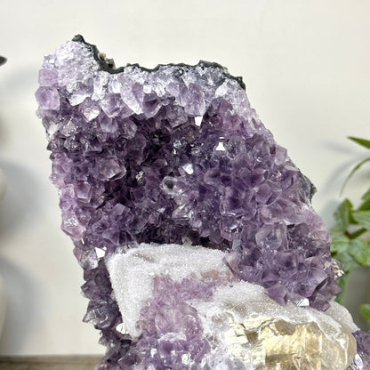 Amethyst-Kathedrale mit dichter Zuckerkristall-Beschichtung und feiner Kalzitbildung