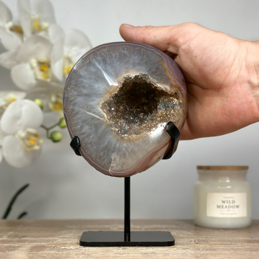Quarz-Achat-Drusen-Geode mit gelber Druzy-Struktur