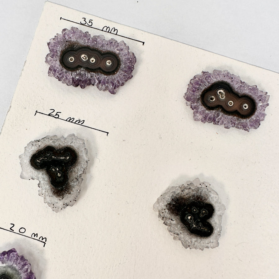 Amethyst-Quarz-Stalaktiten-Scheiben mit kristalliner Struktur