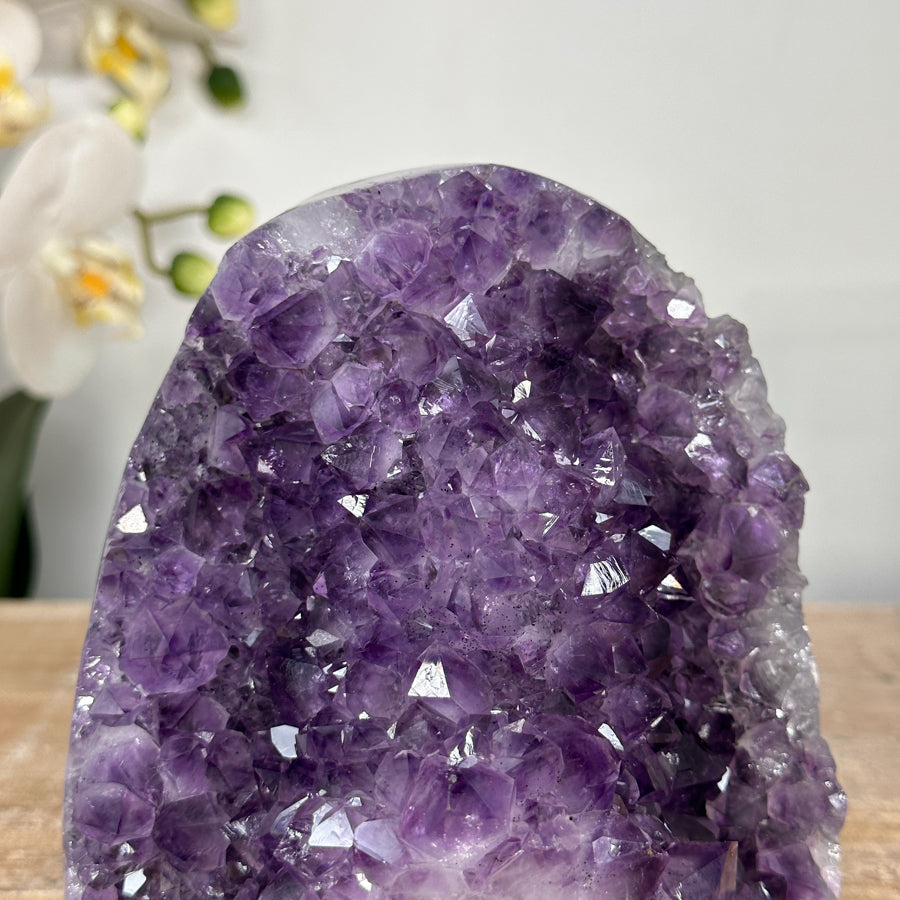 Amethyst-Kathedrale mit ausgeprägter Stalaktitenstruktur und tiefvioletter Kristallauskleidung