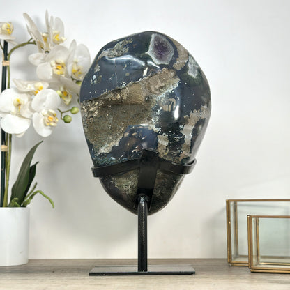 Amethyst-Geode XL mit Achat- und grüner Jaspis-Schale, in exklusiver Premiumqualität