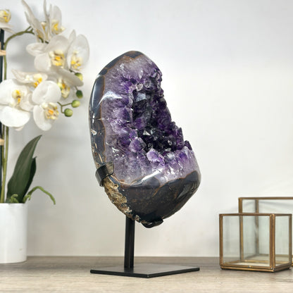 Amethyst-Geode in ovaler Form mit harmonisch verlaufender Kristallstruktur, in exklusiver Premiumqualität