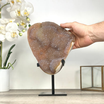 Pfirsichfarbener Quarz-Cluster groß mit sanften Pastelltönen und Druzy-Oberfläche
