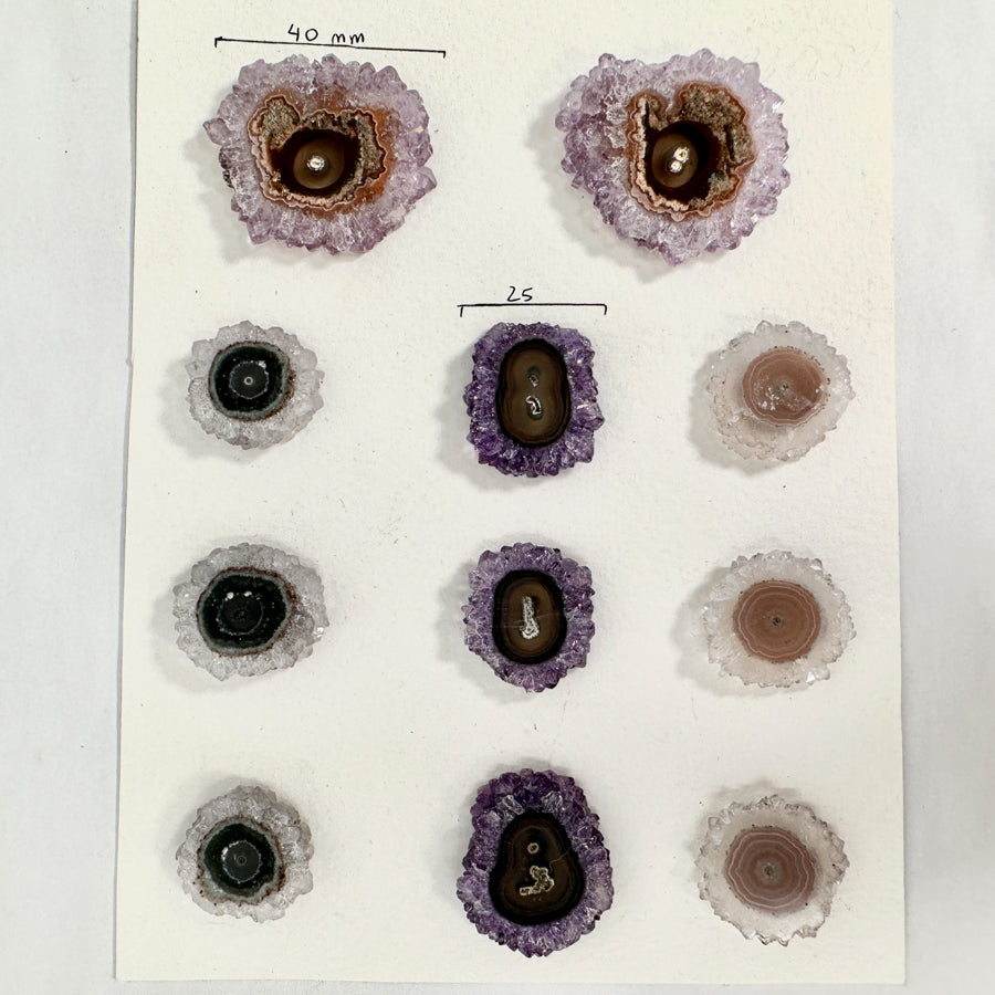 Amethyst-Quarz-Grünjaspis-Stalaktiten-Scheiben mit lebendiger Mineralstruktur