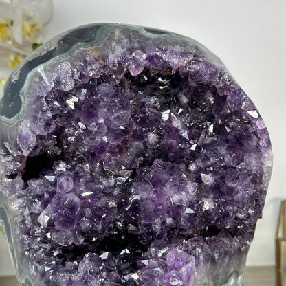 Amethyst-Geode XL mit Achat- und grüner Jaspis-Schale, in exklusiver Premiumqualität