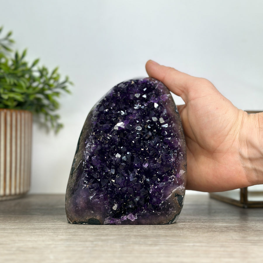 Amethyst-Druse mit dicht gewachsener Kristallfläche und violetten Kristallspitzen
