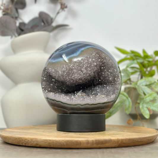 Achat-Quarz-Steinkugel mit Druzy-Struktur, in exklusiver Premiumqualität