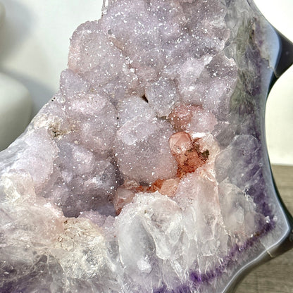 Zucker-Amethyst-Kathedrale groß mit Achat-Schale und fließender Form