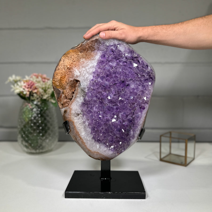 Amethyst-Druzy orange mit irisierender Kristallstruktur, in ausgewählter Spitzenqualität