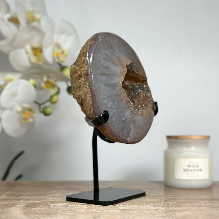 Quarz-Achat-Drusen-Geode mit gelber Druzy-Struktur