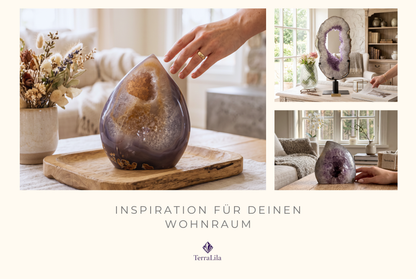 Achat-Quarz-Geoden-Flammenskulptur mit gebänderter Gesteinsstruktur