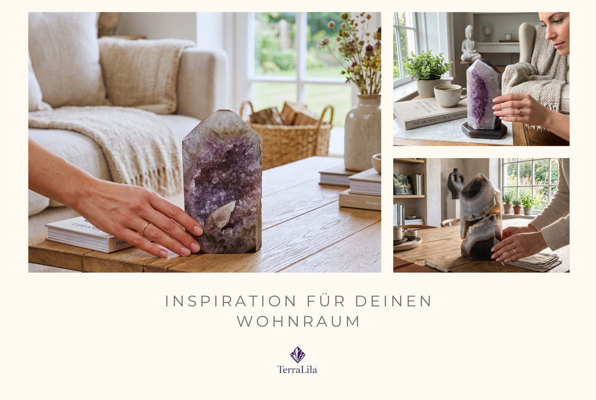 Amethyst-Achat-Obelisk  mit vielschichtiger Kristallstruktur