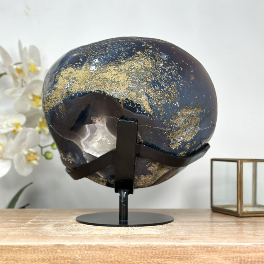 Blaue Achat-Geode groß mit fantastischer Kalzit-Formation