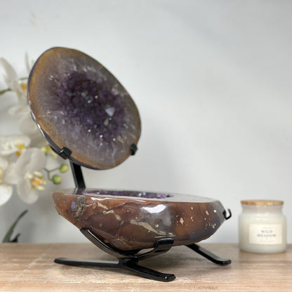 Achat-Amethyst-Geode 2-teilig mit natürlicher Kristallkammer, in ausgewählter Spitzenqualität