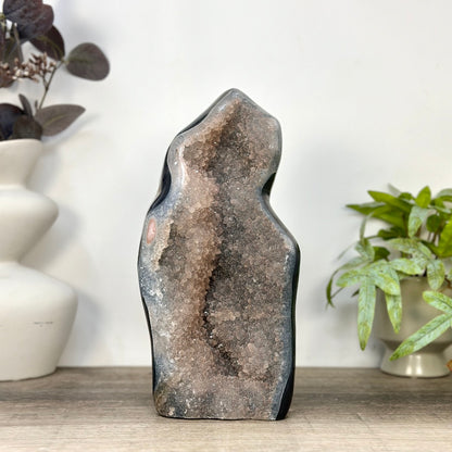 Zuckerquarz-Druzy-Kathedrale groß mit wunderschöner Schichtung und Achat-Schale