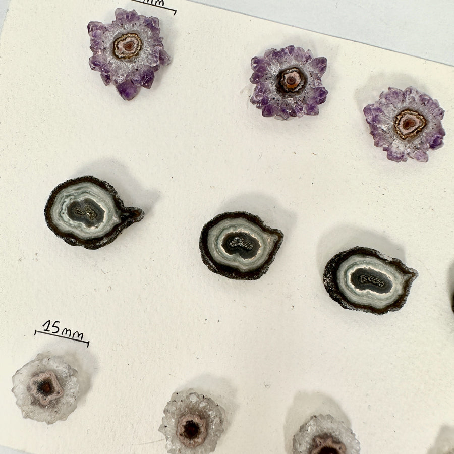 Amethyst-Jaspis-Quarz-Stalaktiten-Scheiben mit konzentrischer Mineralstruktur