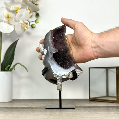 Amethyst-Blatt mit filigranen Linien und Achat-Maserung